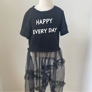 Black Graphic T-Shirt with Sheer Skirt Overlay | Size 7